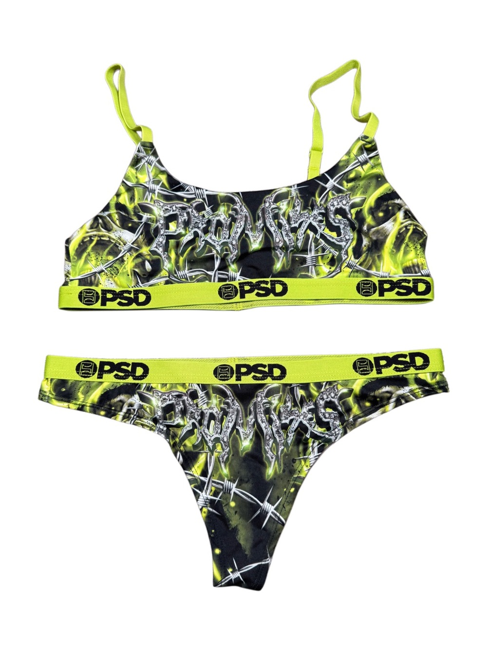 PSD Neon Yellow and Black Graffiti Thong and Bralette
